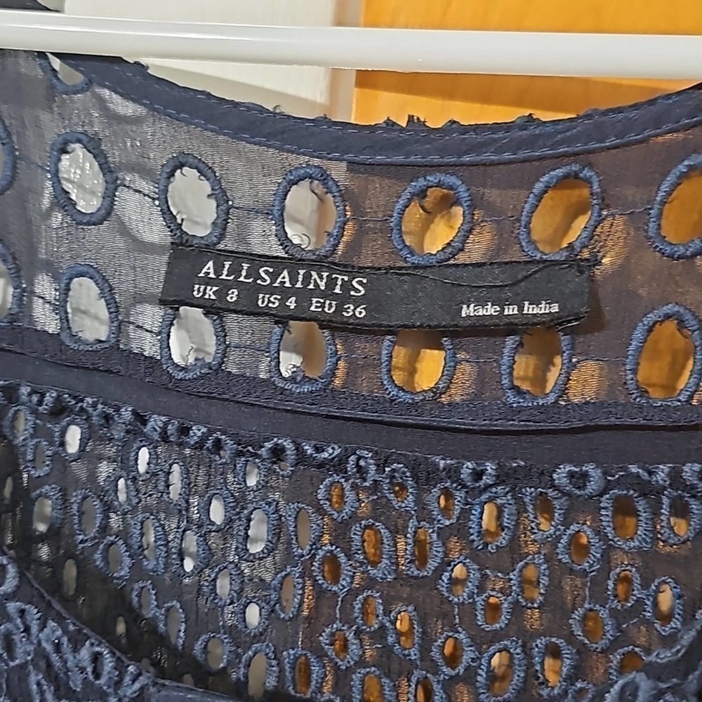 All Saints Navy Eyelet Dress Size 4‎ - Picture 4 of 7